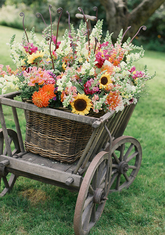 Wooden Cart of Colorful Blooms
