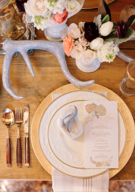 gold rustic winter place setting