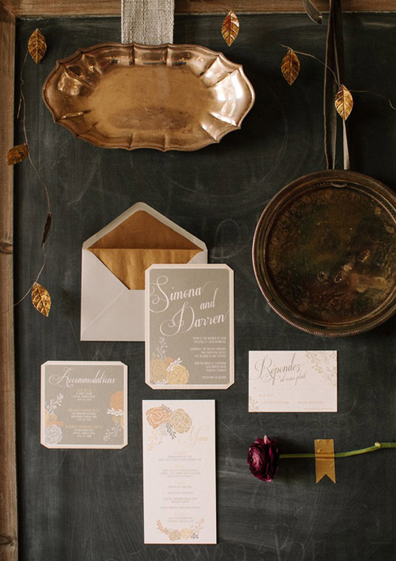 gold rustic winter wedding invitations