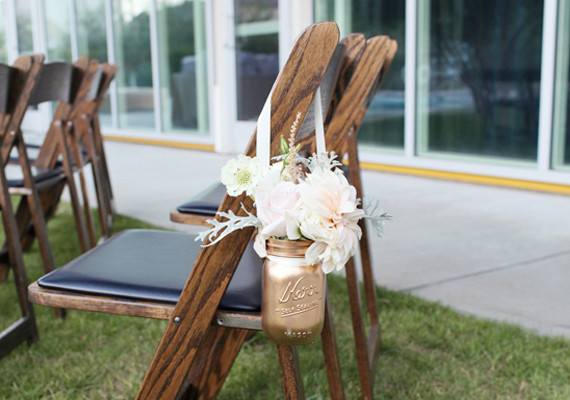 gold painted hanging mason jar aisle decor