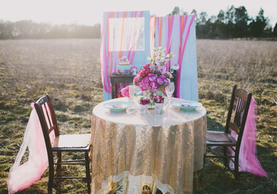 Pink and Gold Bohemian Engagement Setup