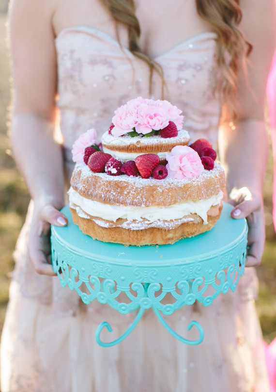 Pink Berry Cake on a Blue Cake Stand