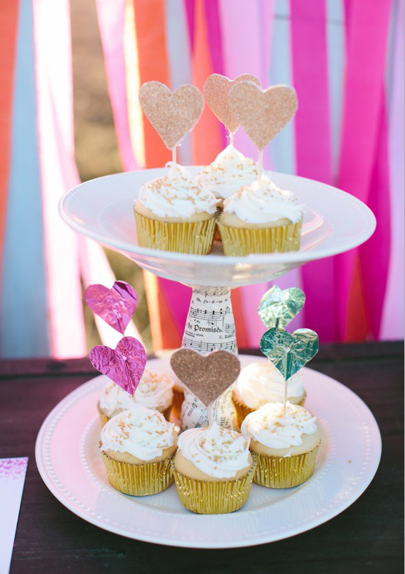 Sparkly Pink and Blue Hearts on Cupcakes