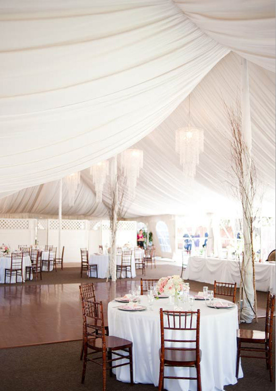 Garden Estate Tent with Chandeliers and Wood Chairs