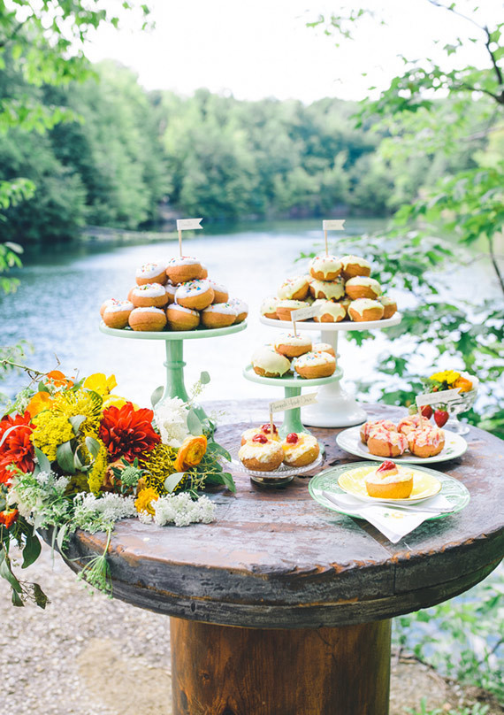 Mini Donuts and Treats by the Water on Cake Stands