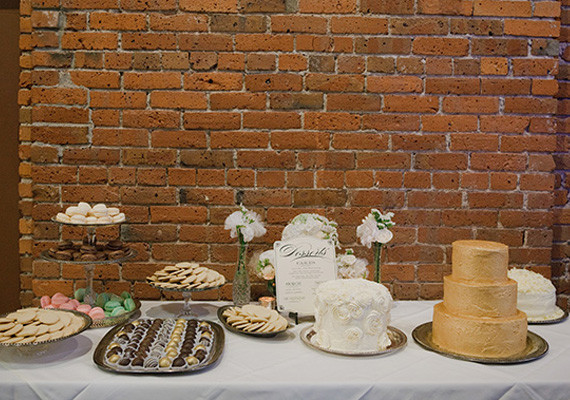 Vintage Glam Dessert Table with Exposed Brick Wall