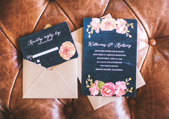 Chalkboard Pink Floral Wedding Invitations