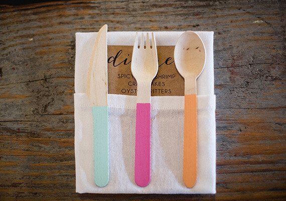 Paint-Dipped Wood Cutlery and Kraft Menu