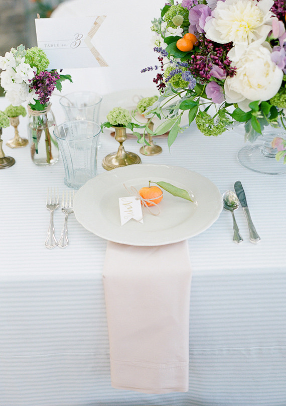 Light Blue and White Pin-Striped Linen with Blush Napkin