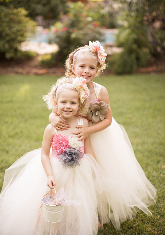 Tulle Flower Girl Dresses with Fabric Flowers