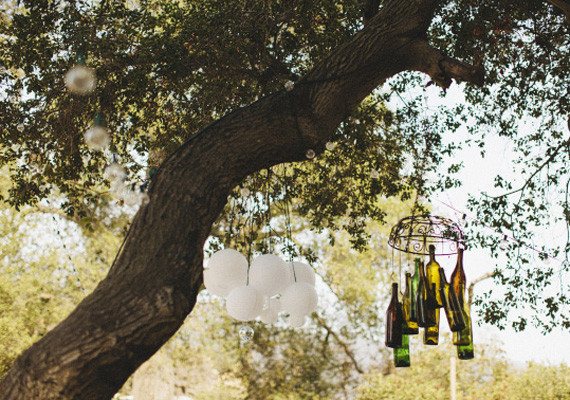 Hanging DIY Colored Bottle Chandelier