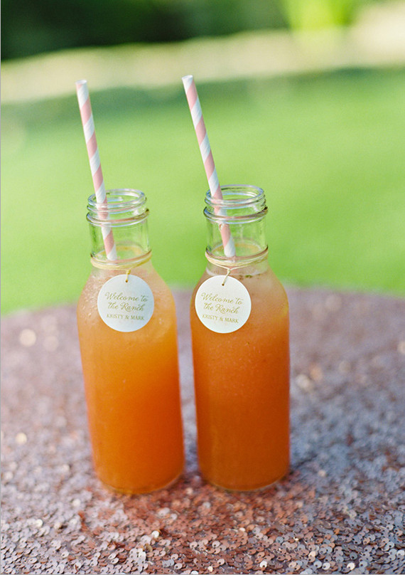 Glass Juices with Striped Straw and Wedding Tag