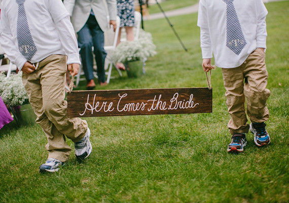 Wood Plank Here Comes the Bride Sign