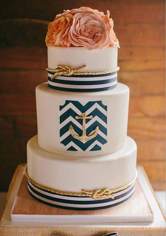 Gold Rope and Navy Striped Nautical Detailed Cake