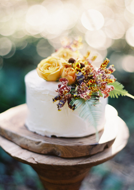 Rustic Fall wedding cake with floral topper