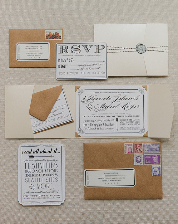 Vintage Glam Seattle Wedding Invitation