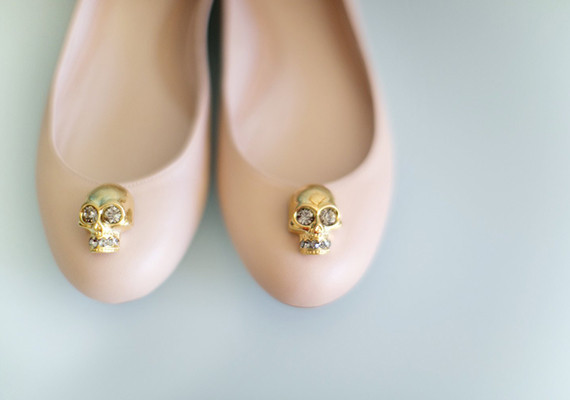 Pink flats with gold skull