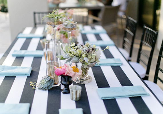 Palm Springs Wedding Black and White Striped Tablescape Inspiration