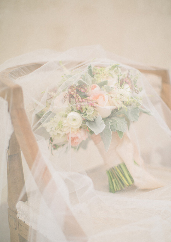 Soft Peach Wedding Florals with Veil