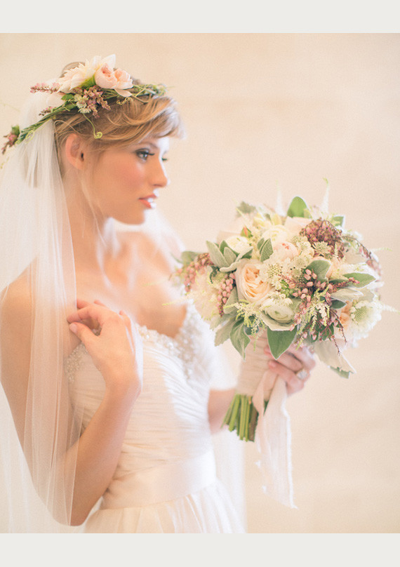 Soft Peach Wedding Bouquet with Bride