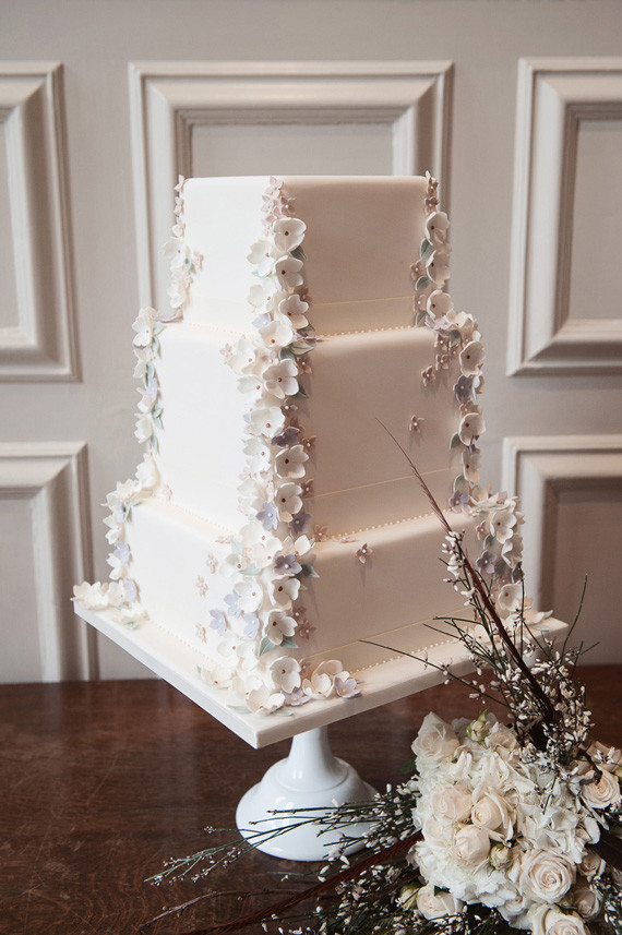 White cake with flower decor