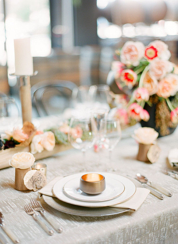 Romantic modern wedding place setting
