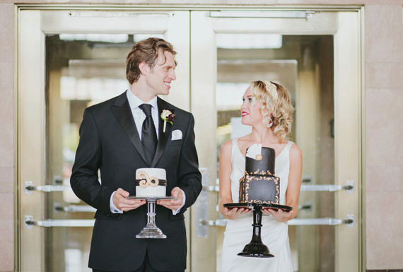 Black & gold Art Deco wedding cakes