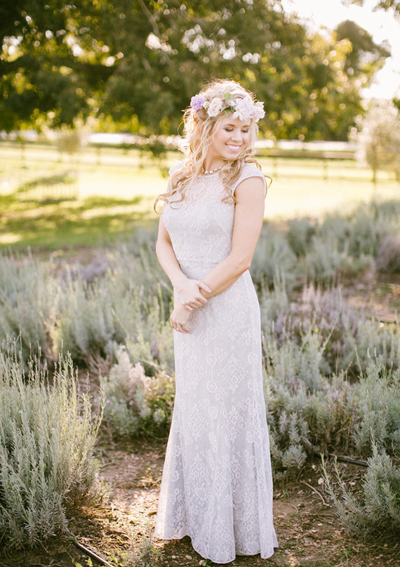Lavender farm wedding inspired bride with purple bouquet