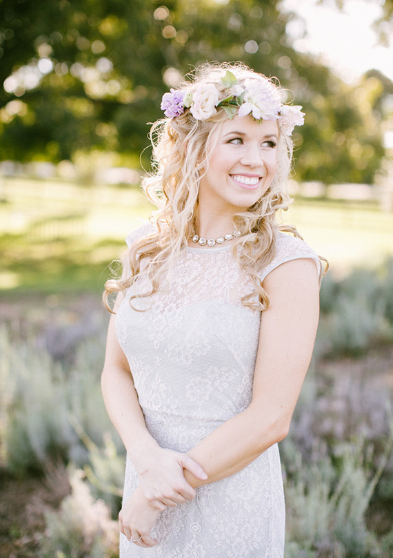 Lavender farm wedding inspired bride with purple flower crown