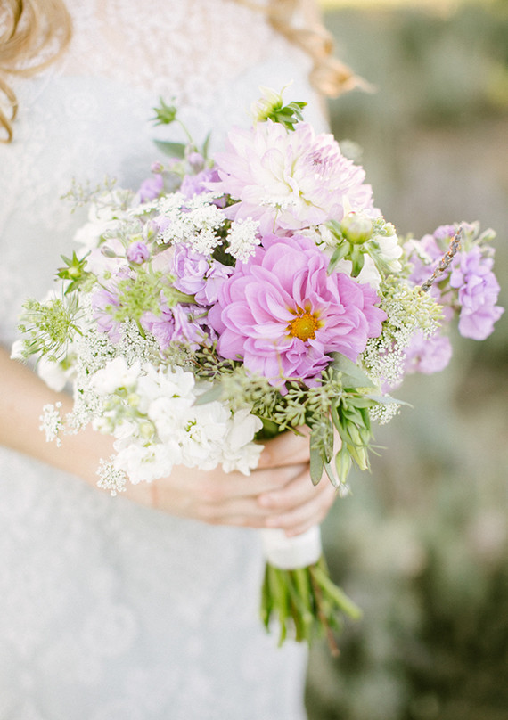 Lavender farm wedding inspired bride with purple bouquet