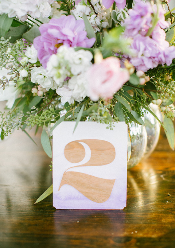 Purple ombre wood table number