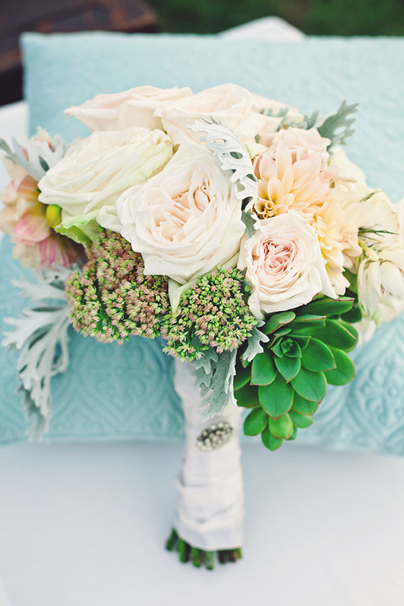 White rose bouquet with succulent