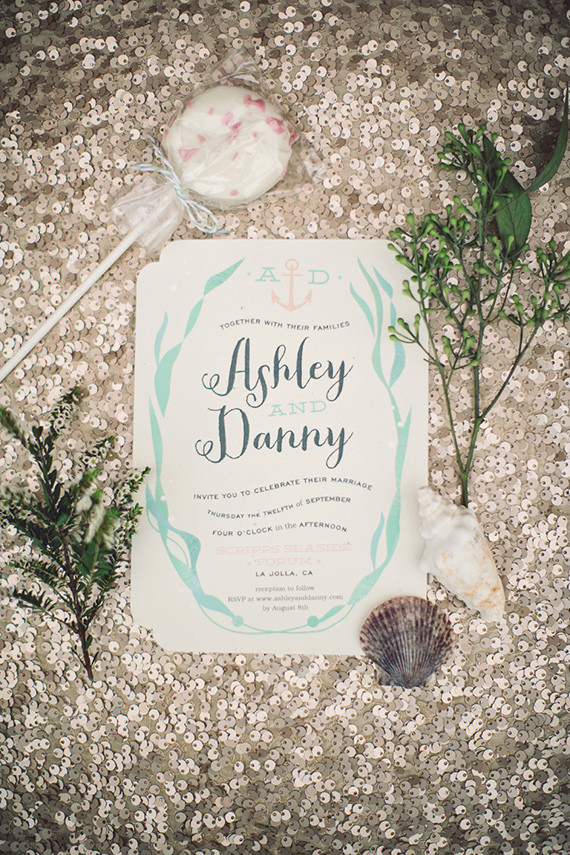 Aqua and pink wedding invitation