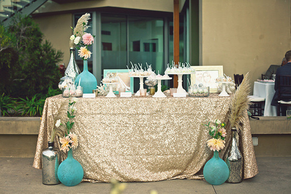 Gold sequin dessert table