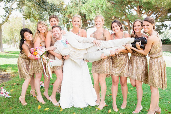 Bridesmaid in gold dresses