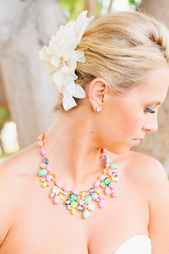 Colorful necklace with flower headpiece Inspiration