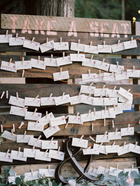 Rustic light pink escort cards