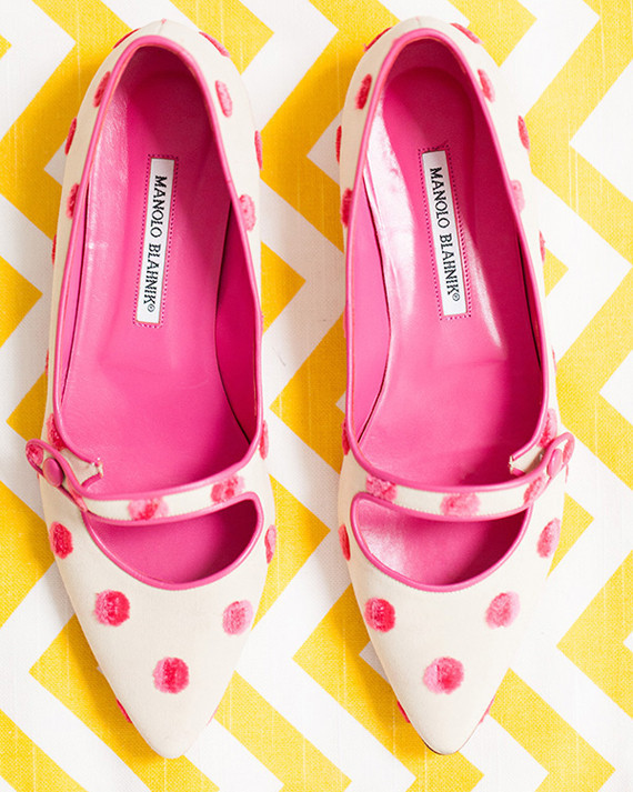 Pink and white polka dot flats