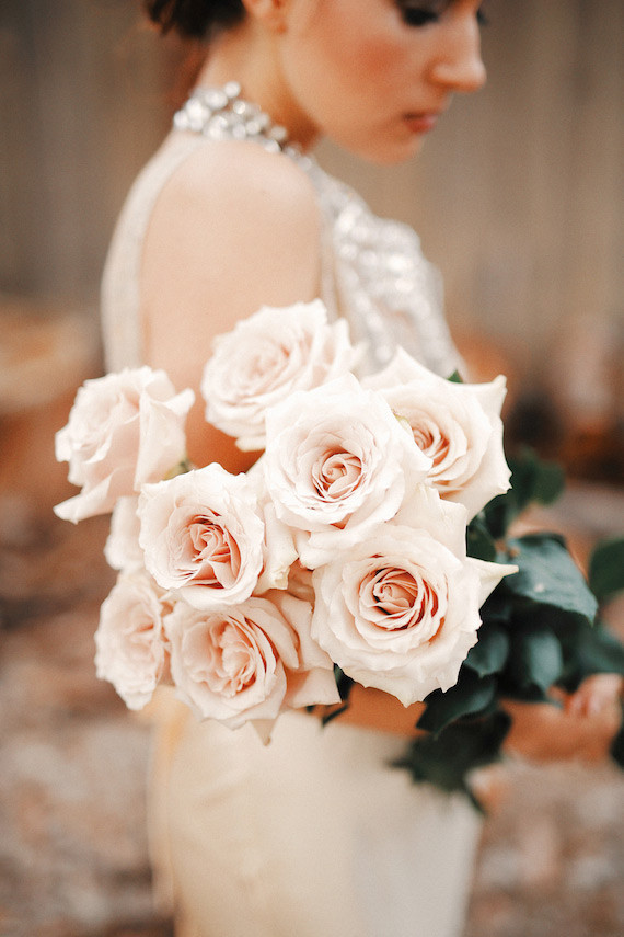 Rustic Christmas inspired pink rose bouquet