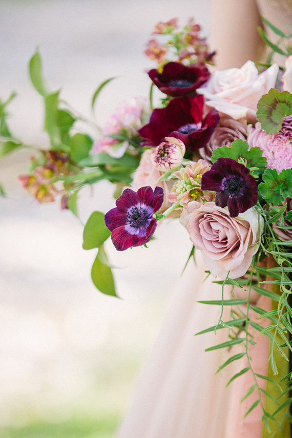 Burgundy anemone and rose bouquet