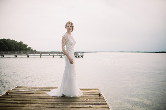 Elegant bride on dock