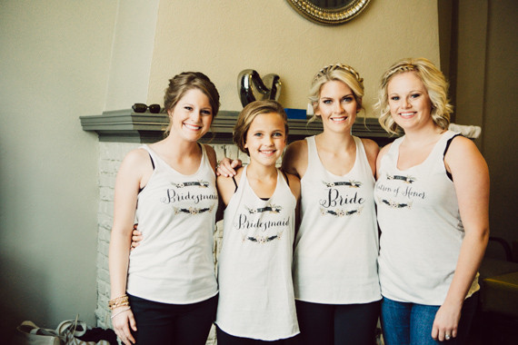 Bridesmaids getting ready with custom shirts