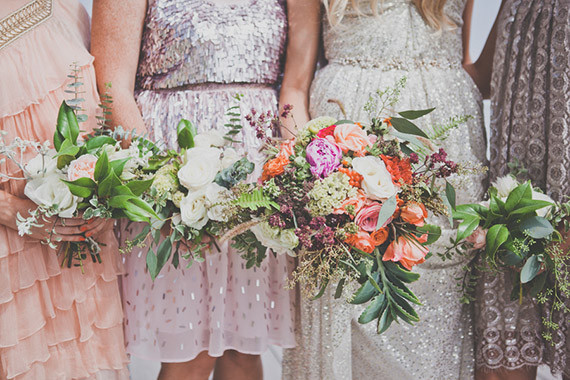Colorful bohemian wedding bouquets