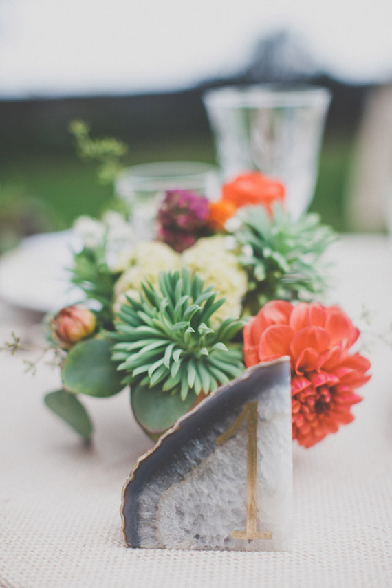 Rock with gold lettering table number Inspiration