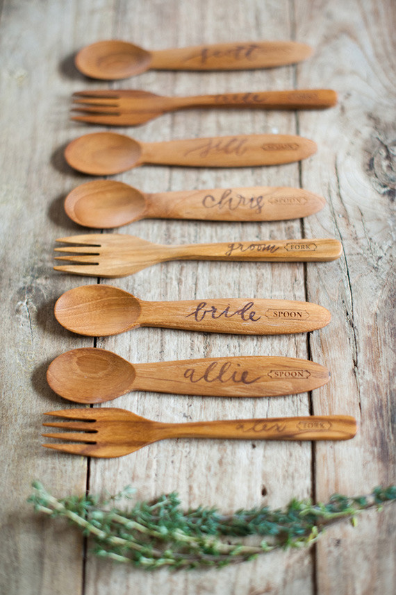 Wedding Calligraphy on wooden spoons
