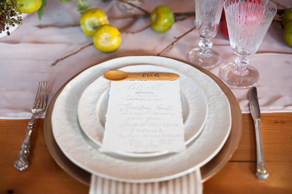 White and wood place setting