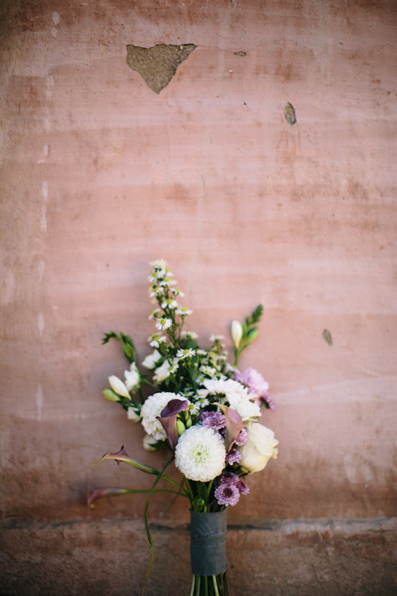 Bohemian white, purple and green bouquet