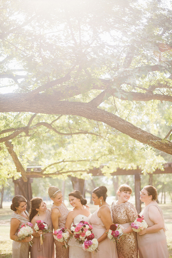 Outdoor bridesmaid with gold dresses