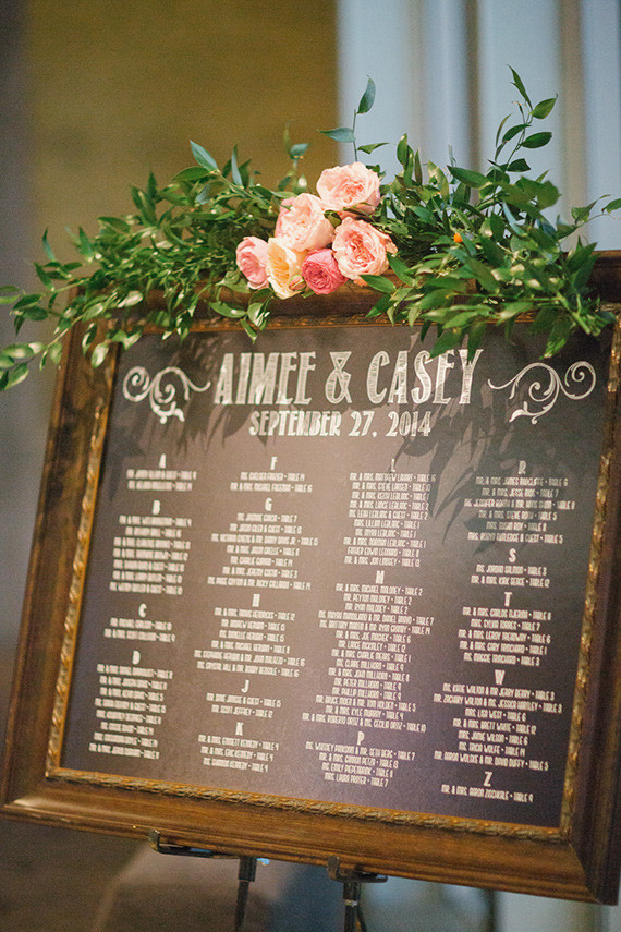 Modern chalkboard escort card display