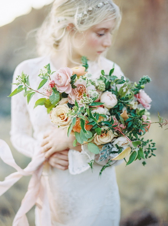 Green, pink and orange bridal bouquet Inspiration